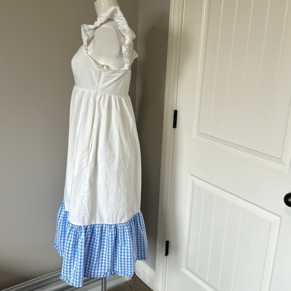 Tuckernuck English Factory Gingham Ruffle Cotton Sundress Blue White Dress Sz S - Picture 8 of 16